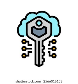 encryption key cloud computing color icon vector. encryption key cloud computing sign. isolated symbol illustration