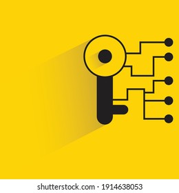 encryption key, digital smart key with drop shadow yellow background