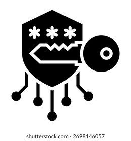 Ilustración vectorial de estilo de glifo de icono de clave de cifrado