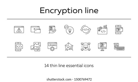 Encryption line icons. Set of line icons. Computer network, firewall, coding. Encryption concept. Vector illustration can be used for topics like internet, encoding