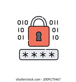 Encryption lock color line icon. Isolated vector element. Outline pictogram for web page, mobile app, promo