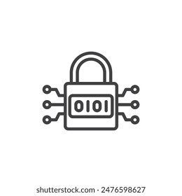 Encryption lock line icon. linear style sign for mobile concept and web design. Padlock with binary code outline vector icon. Symbol, logo illustration. Vector graphics