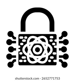 criptografia bloquear computador quântico glifos ícone vetor. criptografia bloquear símbolo do computador quântico. símbolo isolado ilustração