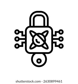 encryption lock quantum computer line icon vector. encryption lock quantum computer sign. isolated contour symbol black illustration