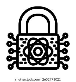 criptografia bloqueio computador quântico linha ícone vetor. criptografia bloqueio sinal do computador quântico. isolado contorno símbolo ilustração preta