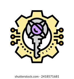 Verschlüsselung Quantentechnologie Farbsymbol Vektorgrafik. Verschlüsselungszeichen der Quantentechnologie. einzelne Symbolillustration