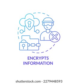 Encrypts information blue gradient concept icon. Coded data. User cybersecurity. Prevent hacking abstract idea thin line illustration. Isolated outline drawing. Myriad Pro-Bold font used