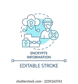 Encrypts information turquoise concept icon. Data cybersecurity. Digital protection abstract idea thin line illustration. Isolated outline drawing. Editable stroke. Arial, Myriad Pro-Bold fonts used