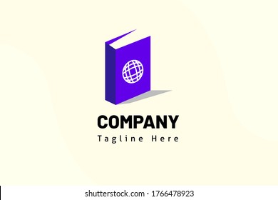 encyclopedia book illustration template education logo for school, e-learning, class online, class, club study, study, library, learning.