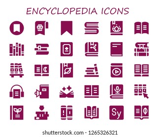  encyclopedia icon set. 30 filled encyclopedia icons. Simple modern icons about  - Bookmark, Books, Book, Bookshelf, Audio book, Audiobook, Library, Story