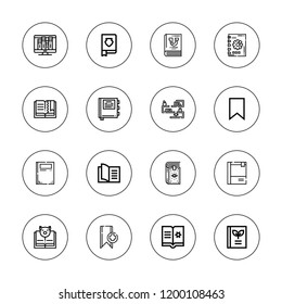 Encyclopedia icon set. collection of 16 outline encyclopedia icons with book, bookmark, diary, ebook icons.