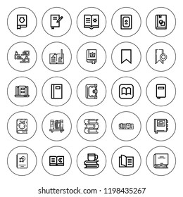 Encyclopedia icon set. collection of 25 outline encyclopedia icons with book, bookmark, books, bookshelf, diary, ebook, ibooks icons. editable icons.