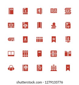 encyclopedia icon set. Collection of 25 filled encyclopedia icons included Bookmark, Books, Book, Audiobook, Science book, Diary