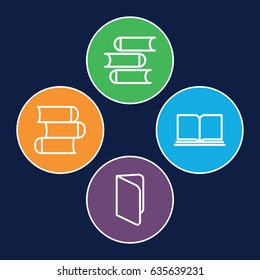 Encyclopedia icons set. set of 4 encyclopedia outline icons such as