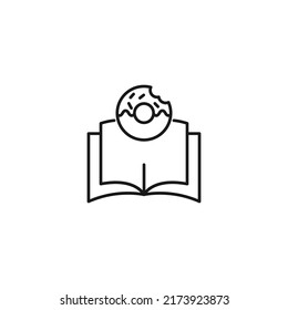Encyclopedia, science, education signs. High quality symbol for stores, books, articles, sites. Editable stroke. Vector line icon of doughnut over opened book 