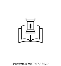 Encyclopedia, science, education signs. High quality symbol for stores, books, articles, sites. Editable stroke. Vector line icon of building column over opened book 