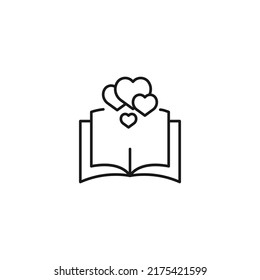 Encyclopedia, science, education signs. High quality symbol for stores, books, articles, sites. Editable stroke. Vector line icon of heart over opened book 