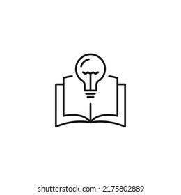 Encyclopedia, science, education signs. High quality symbol for stores, books, articles, sites. Editable stroke. Vector line icon of light bulb over opened book 