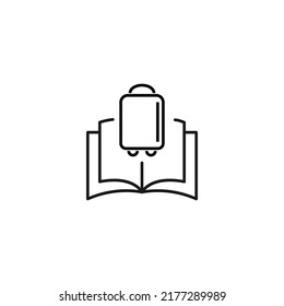 Encyclopedia, science, education signs. High quality symbol for stores, books, articles, sites. Editable stroke. Vector line icon of baggage or luggage over opened book 