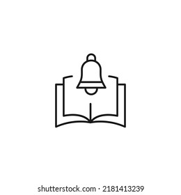 Encyclopedia, science, education signs. High quality symbol for stores, books, articles, sites. Editable stroke. Vector line icon of bell or ring over opened book 