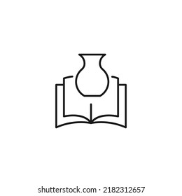 Enzyklopädie, Wissenschaft, Bildungszeichen. Hochwertiges Symbol für Geschäfte, Bücher, Artikel, Seiten. Bearbeitbarer Strich. Vektorliniensymbol von Vase über geöffnetes Buch 