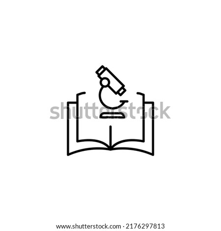 Encyclopedia, science, education signs. High quality symbol for stores, books, articles, sites. Editable stroke. Vector line icon of microscope over opened book 