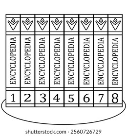 Encyclopedia Vectors, Arts, Icons and Illustrations. Eight books of encyclopedia design vector isolated on white background.