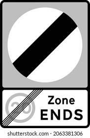End of 20 mph speed limit zone with indication that national speed limits apply, road signs in the United Kingdom