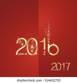 The End 2016 New Year 2017 gold red vector