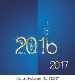 The End 2016 New Year 2017 gold blue vector