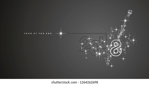 The End 2018 Year line design firework champagne white black vector