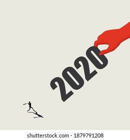 End of 2020, year of challenge, struggle, virus, pandemics, corona, covid-19. Symbol of instability. Eps10 illustration.