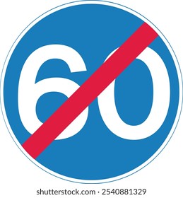 End of 60kmh Speed Limit Sign - Blue Circular Traffic Sign with Red Line