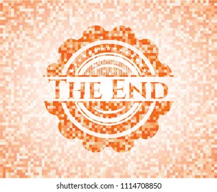 The End abstract emblem, orange mosaic background