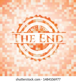 The End abstract emblem, orange mosaic background