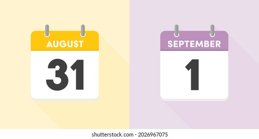 End Of August To The Beginning Of September Calendar. Set Of Agenda 8.31 And 9.1 - Summer To Fall Or Autumn, Month Changes Concept Vector Infographic Illustration.