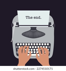 The End being typed on a typewriter vector illustration background