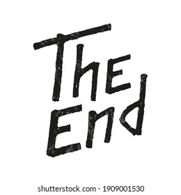 The end black lettering text on white background. Handmade calligraphy vector illustration. Vector design for poster, logo, decor, movie, cinema, card, banner, postcard, final credits and print.