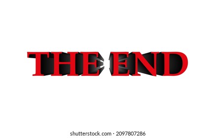 The end black lettering text on white background vector illustration. Vector design for poster, logo, decor, movie, cinema, card, banner, postcard, final credits and print. Vector illustration