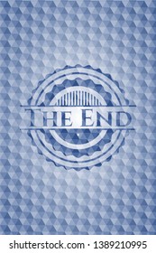 The End blue polygonal emblem. Vector Illustration. Detailed.