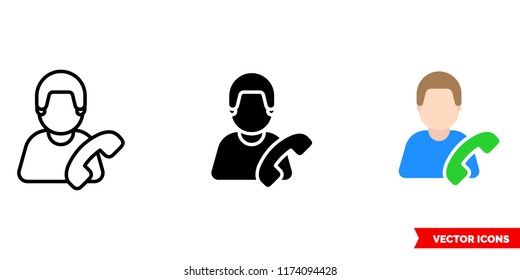 End call male icon of 3 types: color, black and white, outline. Isolated vector sign symbol.