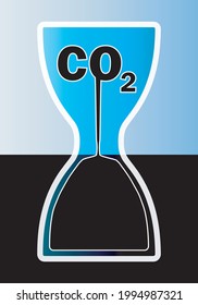 The end of CO2. Hourglass that marks the end of CO2. Carbon free. Clean Air