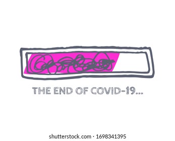The End of Coronavirus Progress Bar Status.  Infographic Element with 90% Complete Indicator. Website Sketch Bar with Adjustable Fill Part. COVID-19 Vector Hand Drawn Loader. Quarantine Illustration.