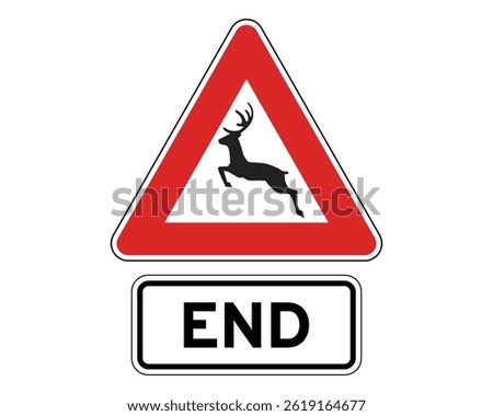 End of Deer Crossing Zone, Road Hazard Termination Sign – High Quality Vectorial Stock Image