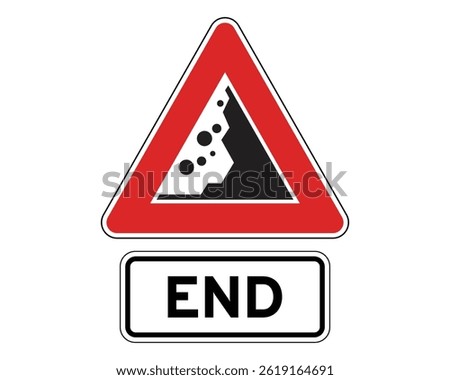 End of Falling Rocks Zone, Road Hazard Termination Sign – High Quality Vectorial Stock Image