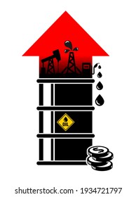 The end of the global oil crisis. Increase in the price per barrel. World economic growth. Illustration, vector