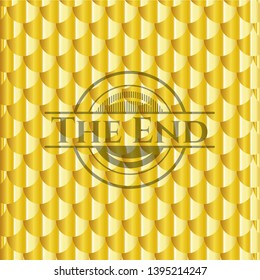 The End gold emblem or badge. Scales pattern. Vector Illustration. Detailed.