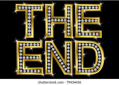 The end golden with diamonds, vector illustration