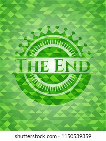 The End green emblem with mosaic background