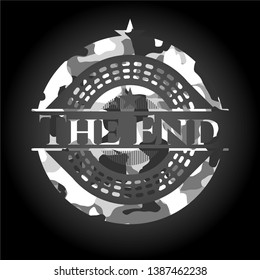 The End grey camo emblem. Vector Illustration.